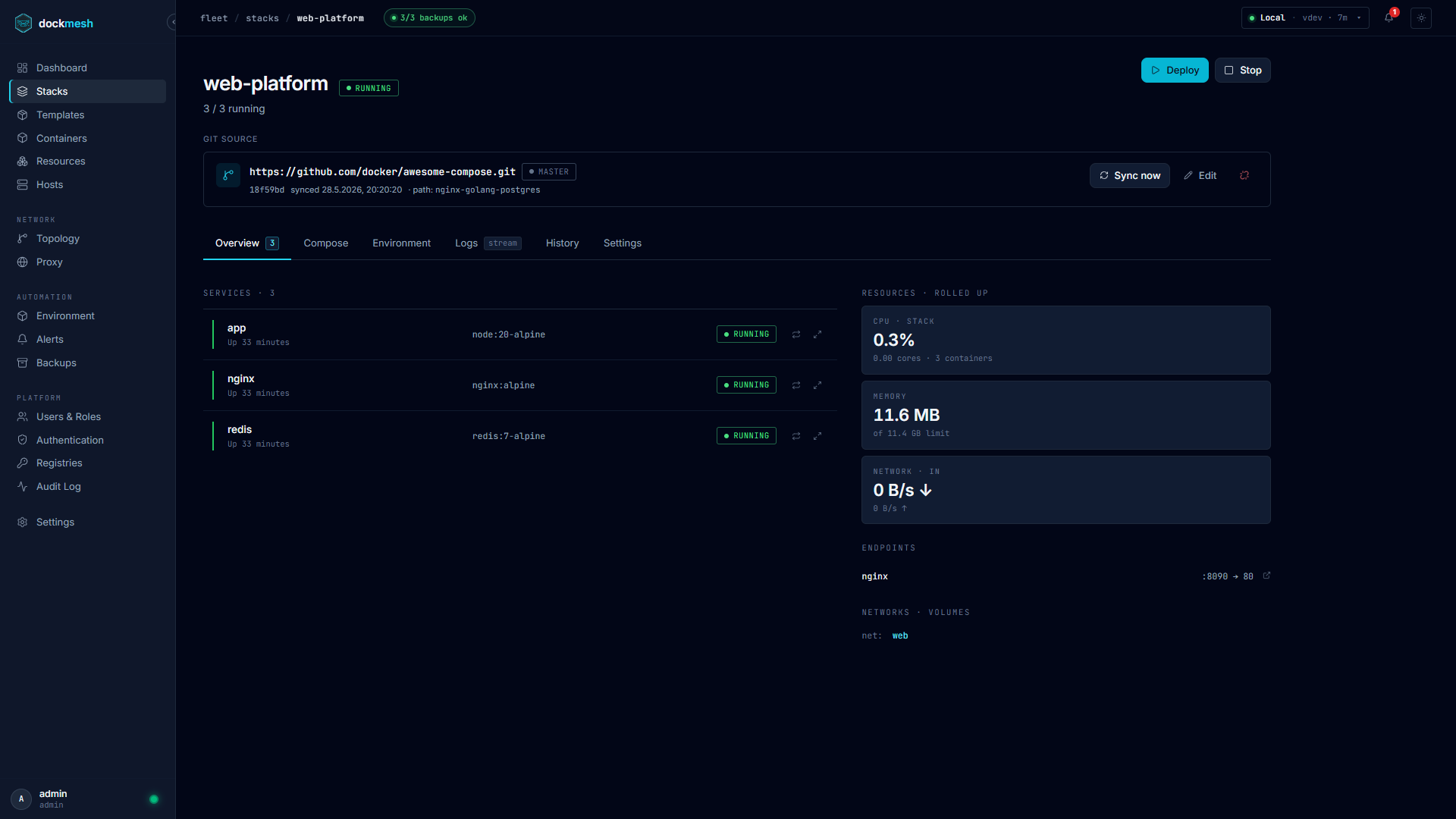 dockmesh — Stack Detail · GitHub Repo