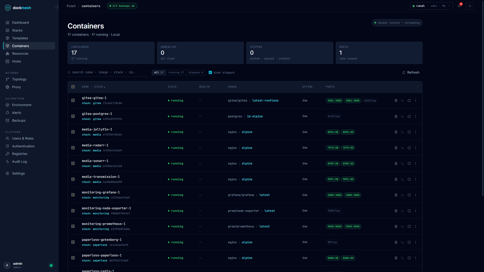 dockmesh — Containers List