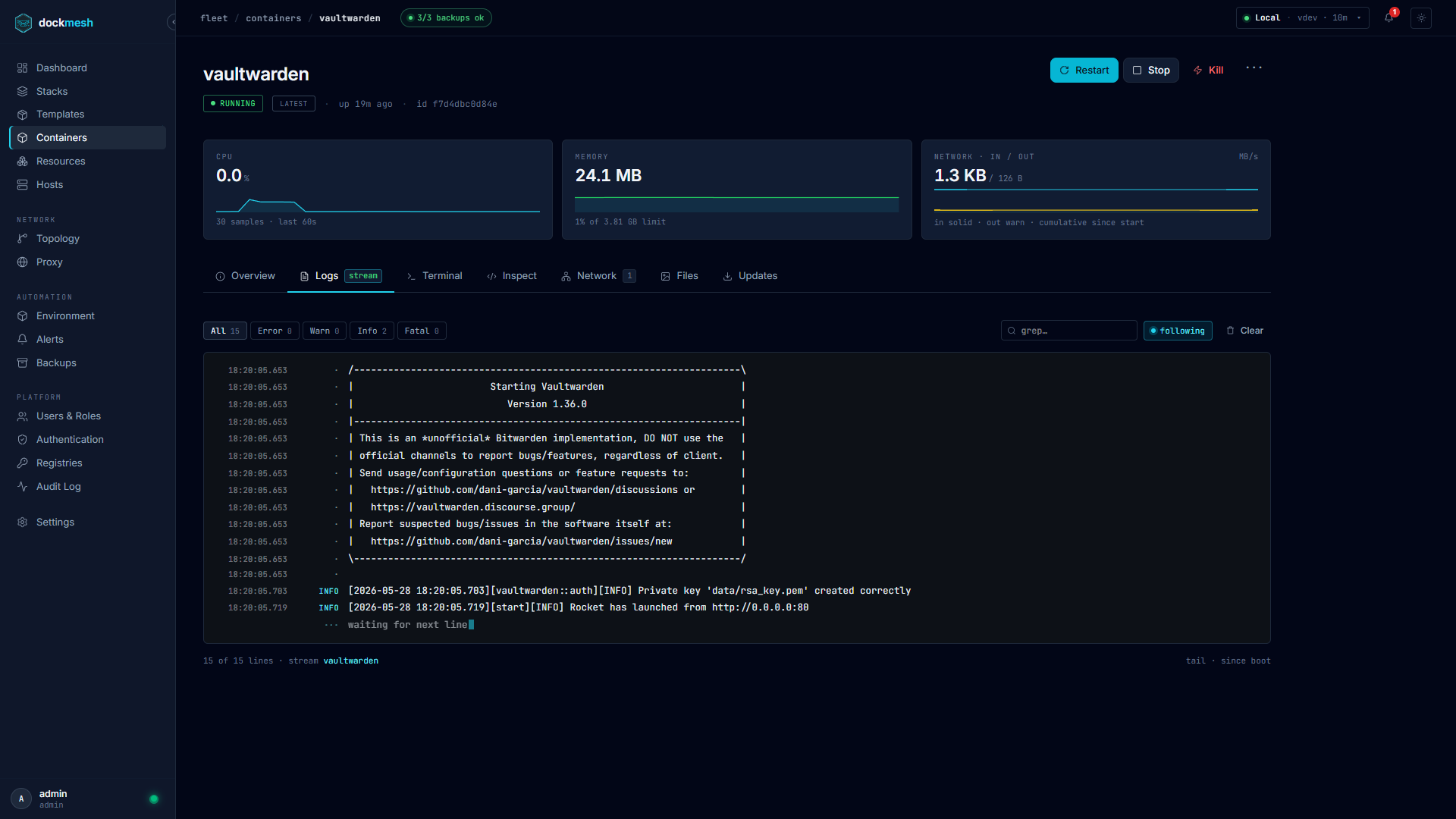 dockmesh — Container Logs