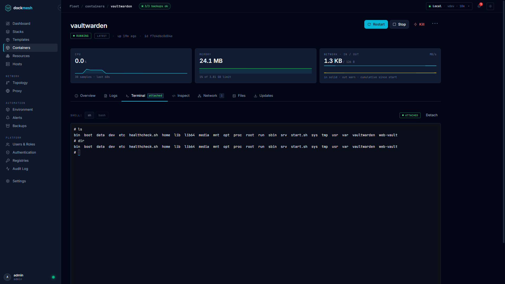 dockmesh — Container Exec